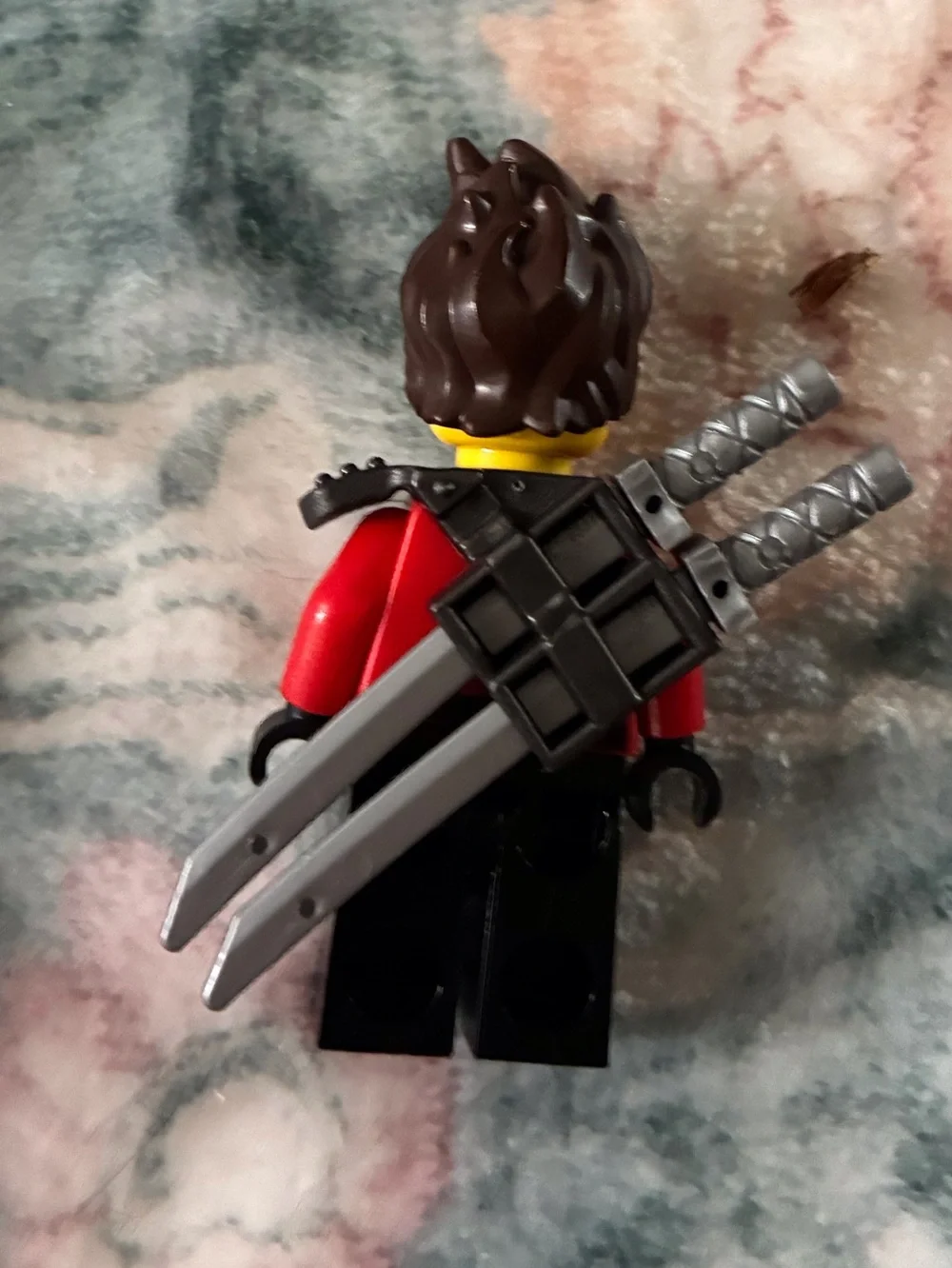 Lego Red and Black Ninja Minifigure with Brown Hair